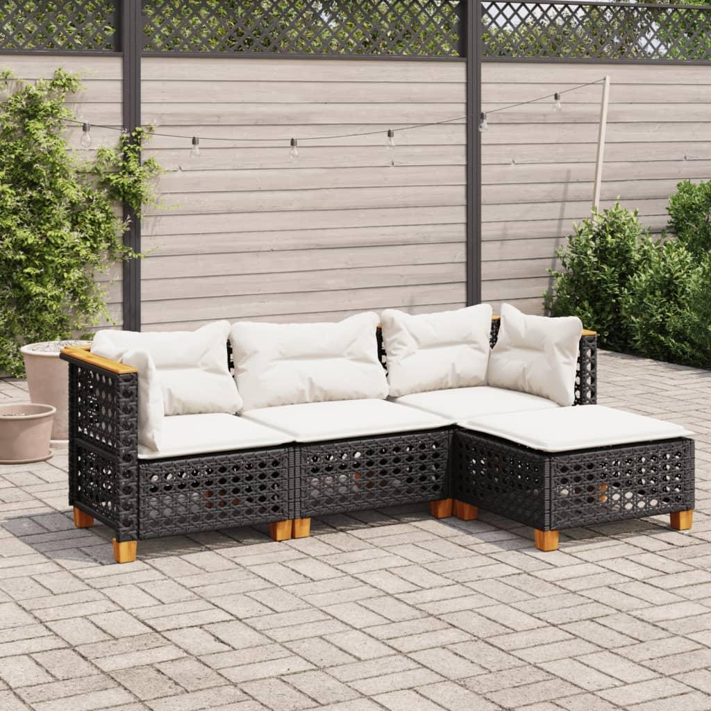 Sofasæt til haven 4 dele med hynder polyrattan sort billede