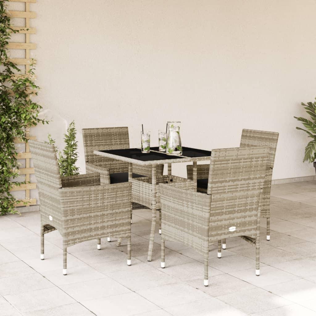 Spisebordssæt til haven 5 dele med hynder polyrattan og glas billede