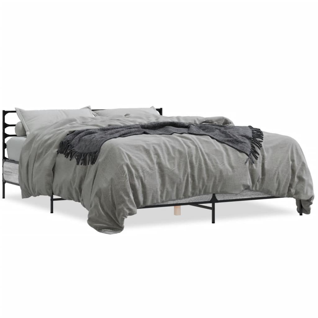 Sengestel 150x200 cm konstrueret træ og metal grå sonoma-eg