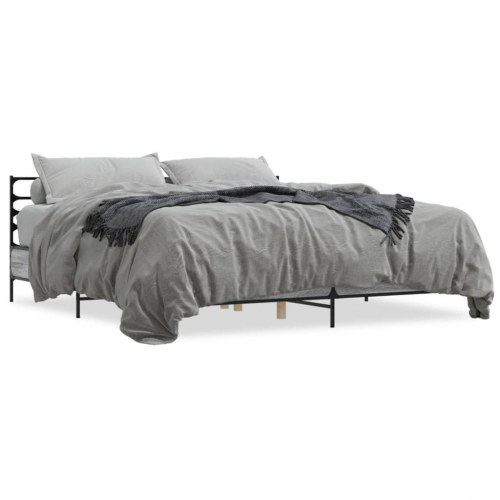 Sengeramme 200 x 200 cm med hovedgærde - grå sonoma-eg