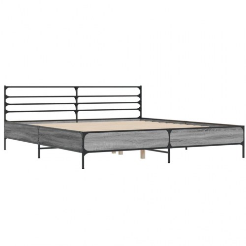 Sengeramme 200 x 200 cm med hovedgærde - grå sonoma-eg