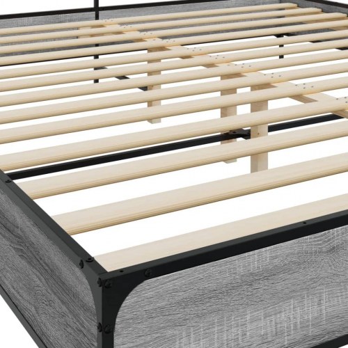 Sengeramme 200 x 200 cm med hovedgærde - grå sonoma-eg