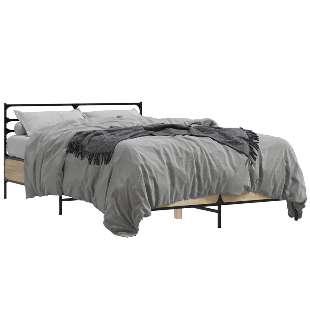 Sengestel 140x190 cm konstrueret træ og metal sonoma-eg