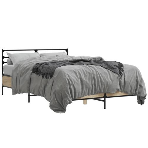 Sengestel 135x190 cm konstrueret træ og metal sonoma-eg