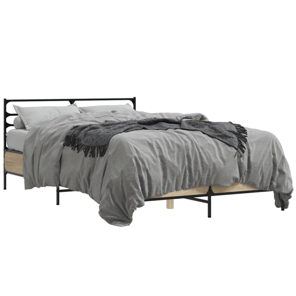 Sengestel 135x190 cm konstrueret træ og metal sonoma-eg