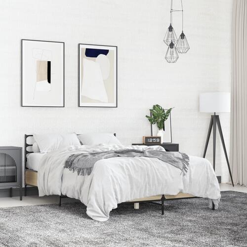 Sengestel 135x190 cm konstrueret træ og metal sonoma-eg
