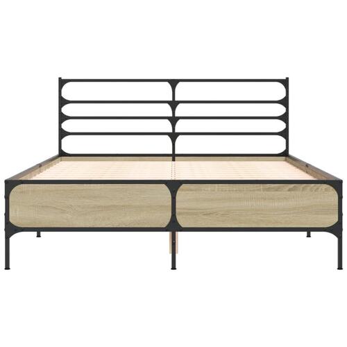 Sengestel 135x190 cm konstrueret træ og metal sonoma-eg