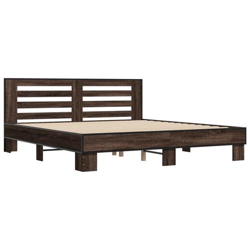 Sengeramme 200x200 cm konstrueret træ og metal brun egetræ