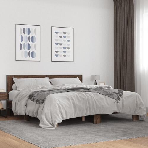 Sengeramme 200x200 cm konstrueret træ og metal brun egetræ