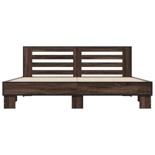 Sengeramme 200x200 cm konstrueret træ og metal brun egetræ