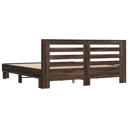 Sengeramme 200x200 cm konstrueret træ og metal brun egetræ