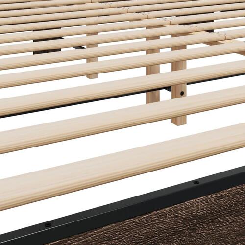Sengeramme 200x200 cm konstrueret træ og metal brun egetræ