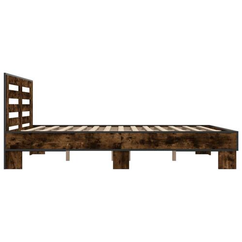 Sengestel 150x200cm konstrueret træ og metal røget egetræsfarve