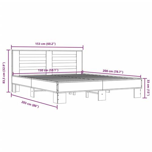 Sengestel 150x200cm konstrueret træ og metal røget egetræsfarve