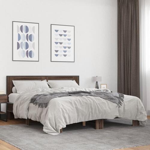 Sengestel 150x200 cm konstrueret træ og metal brun egetræ