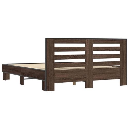 Sengestel 150x200 cm konstrueret træ og metal brun egetræ