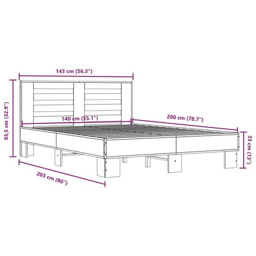 Sengestel 140x200 cm konstrueret træ og metal sonoma-eg