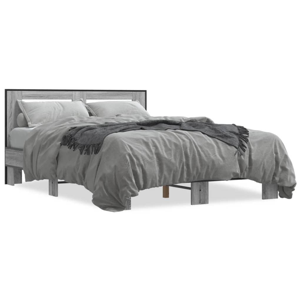 Sengestel 120x190 cm konstrueret træ og metal grå sonoma-eg