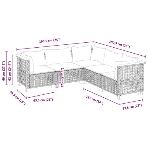 Sofasæt til haven 5 dele med hynder polyrattan sort