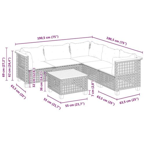 Sofasæt til haven 6 dele med hynder polyrattan sort