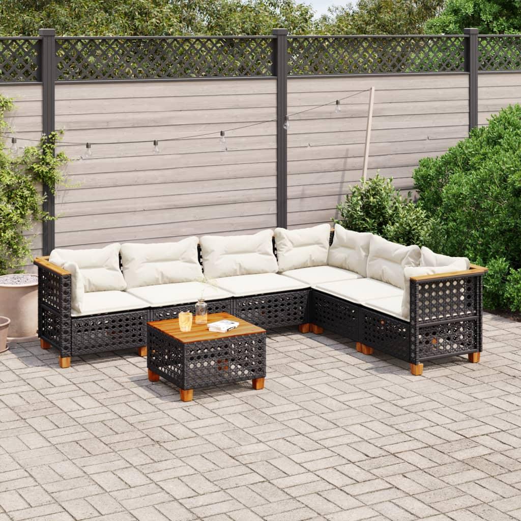 Sofasæt til haven 7 dele med hynder i polyrattan sort billede