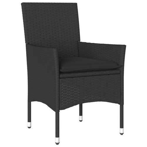 Bistrosæt til haven 3 dele med hynder polyrattan og glas sort