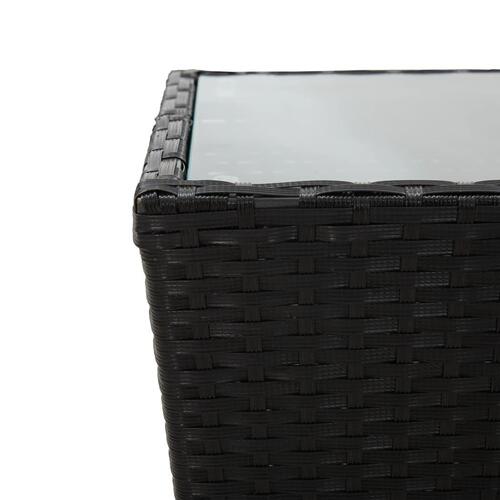 Bistrosæt til haven 3 dele med hynder polyrattan og glas sort