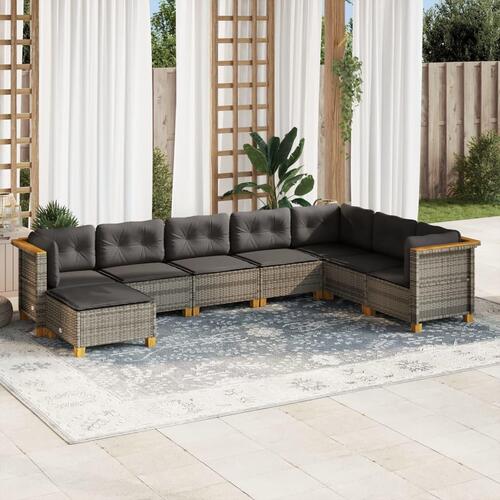 Sofasæt til haven 8 dele med hynder polyrattan grå