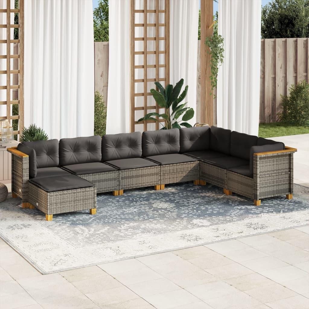 Sofasæt til haven 8 dele med hynder polyrattan grå