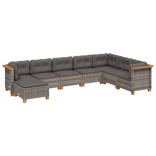 Sofasæt til haven 8 dele med hynder polyrattan grå
