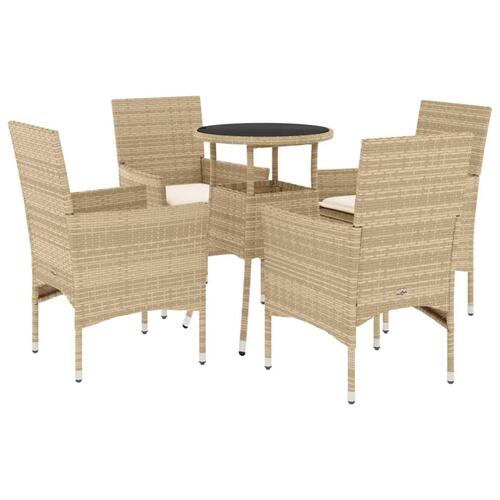 Spisebordssæt til haven 5 dele med hynder polyrattan og glas