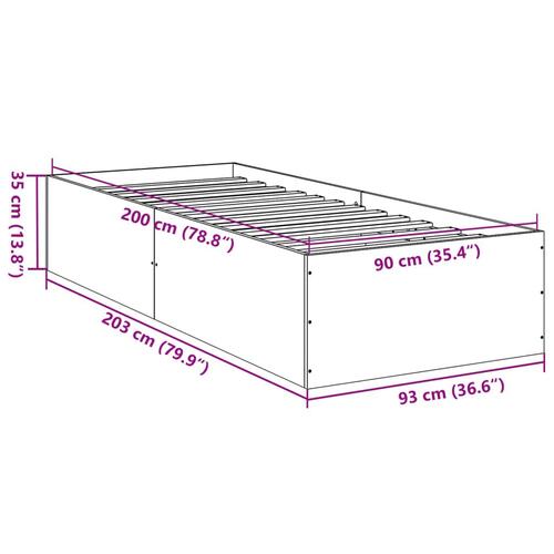 Sengeramme 90x200 cm konstrueret træ brun egetræsfarve