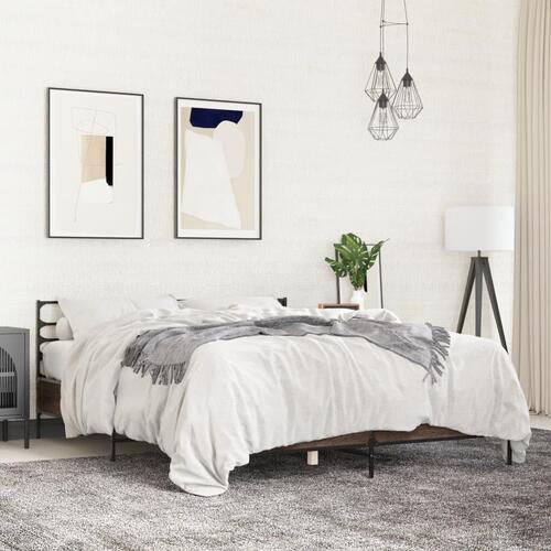 Sengestel 150x200 cm konstrueret træ og metal brun egetræ