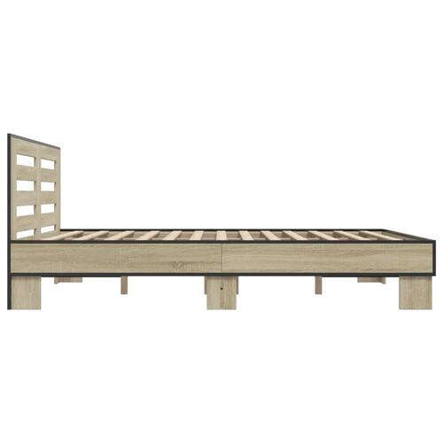 Sengestel 150x200 cm konstrueret træ og metal sonoma-eg