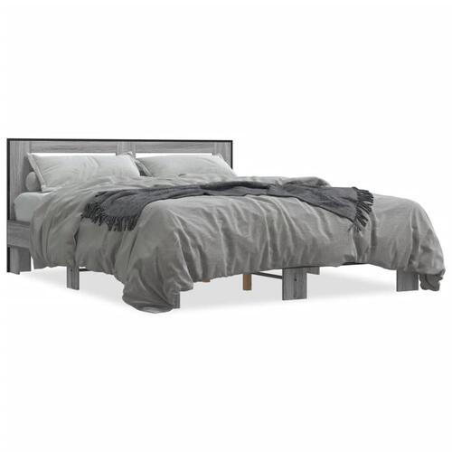 Sengestel 150x200 cm konstrueret træ og metal grå sonoma-eg