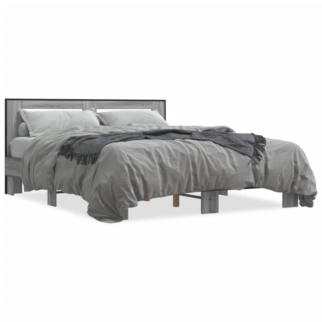 Sengestel 150x200 cm konstrueret træ og metal grå sonoma-eg