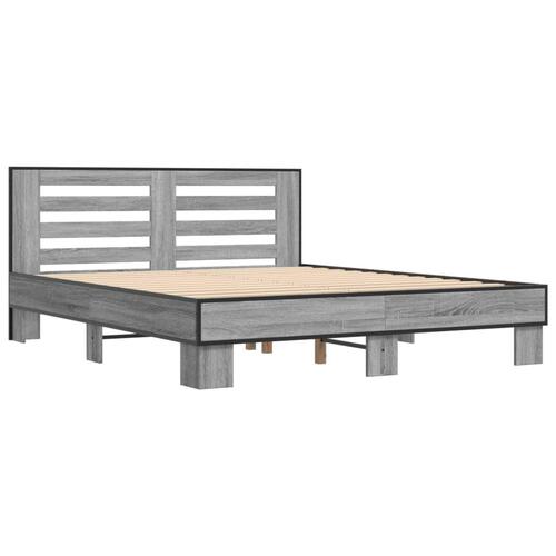 Sengestel 150x200 cm konstrueret træ og metal grå sonoma-eg