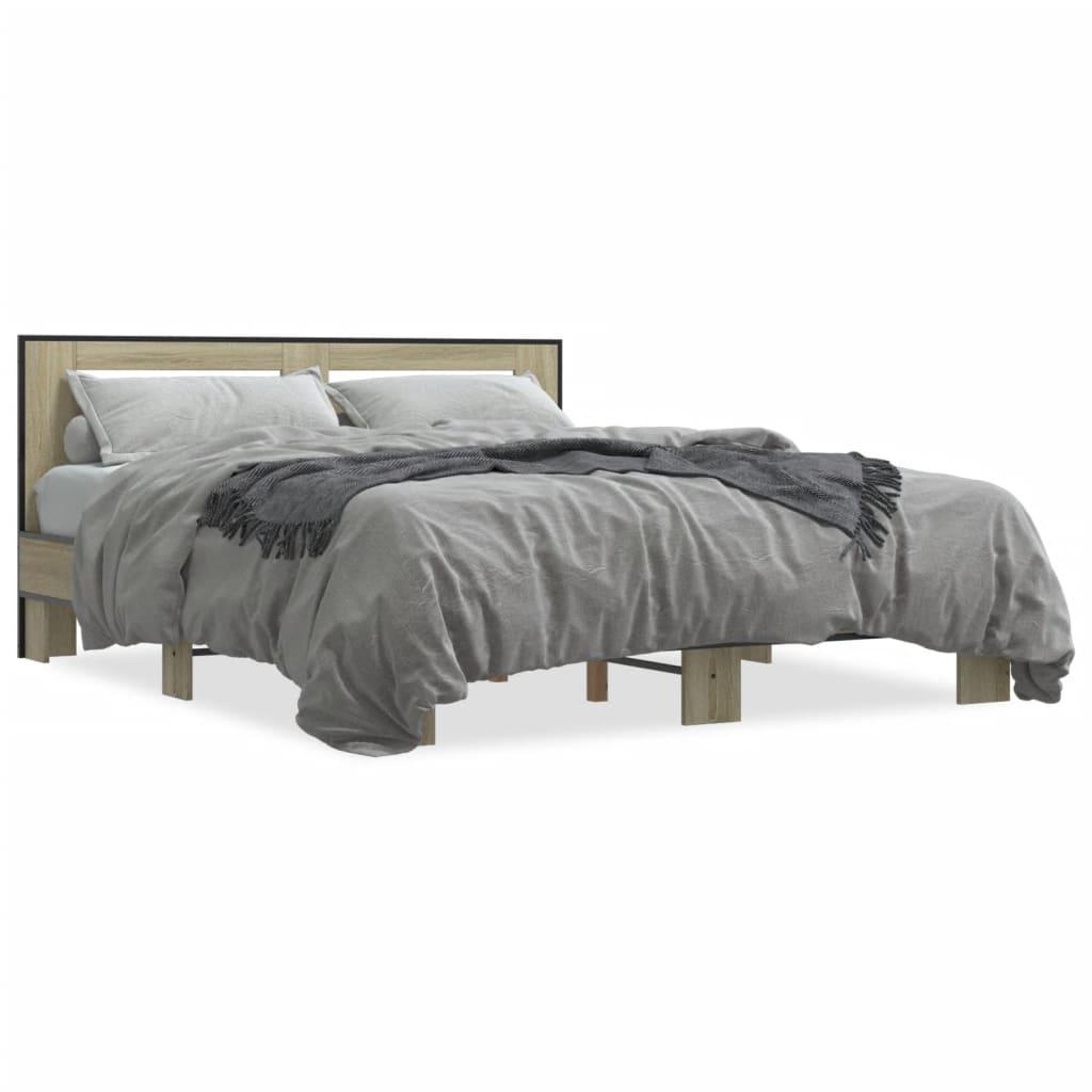 Sengestel 160x200 cm konstrueret træ og metal sonoma-eg