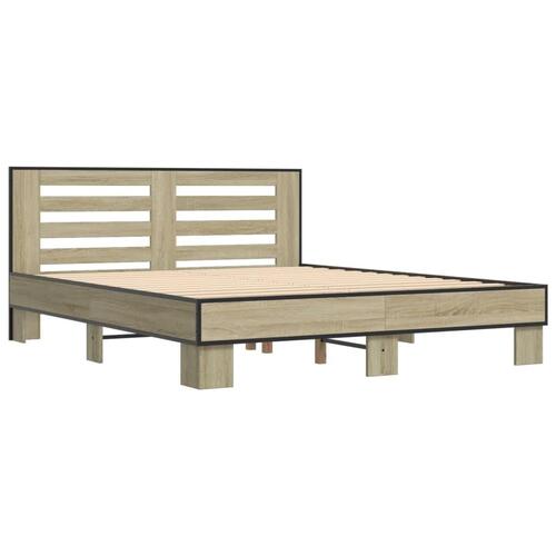 Sengestel 160x200 cm konstrueret træ og metal sonoma-eg