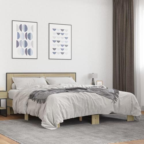 Sengestel 160x200 cm konstrueret træ og metal sonoma-eg
