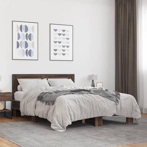 Sengestel 140x190 cm konstrueret træ og metal brun egetræsfarve