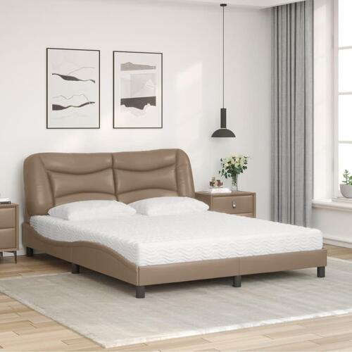 Seng med madras 160x200 cm kunstlæder cappuccinofarvet
