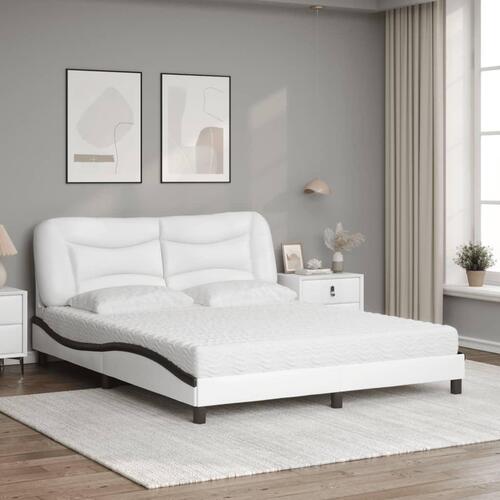 Seng med madras 160x200 cm kunstlæder hvid og sort