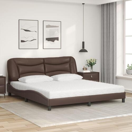Seng med madras 180x200 cm kunstlæder brun