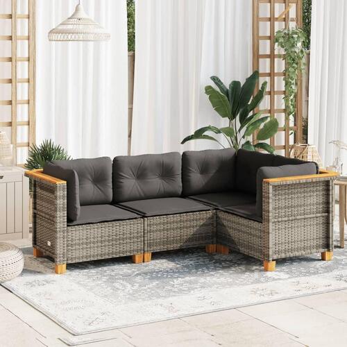 Sofasæt til haven 4 dele med hynder polyrattan grå