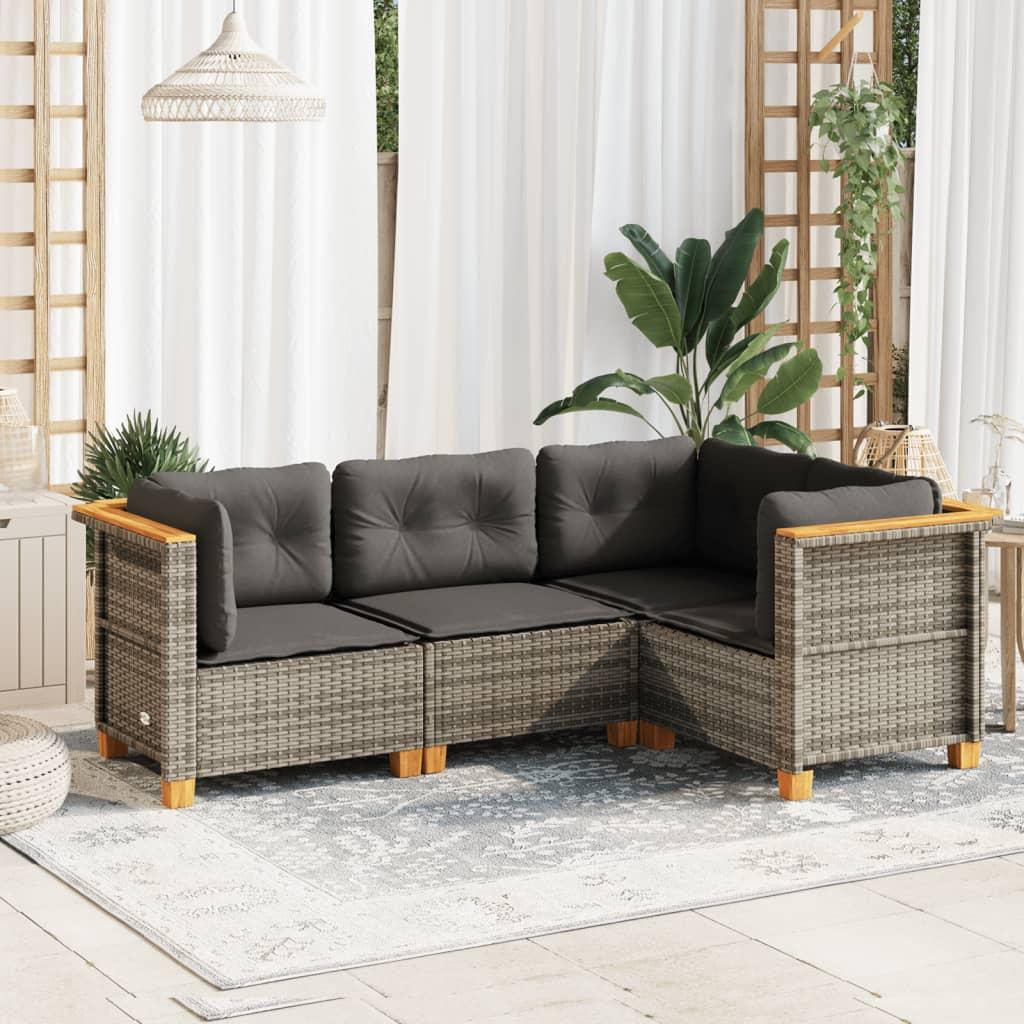 Sofasæt til haven 4 dele med hynder polyrattan grå