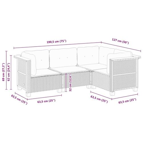 Sofasæt til haven 4 dele med hynder polyrattan grå