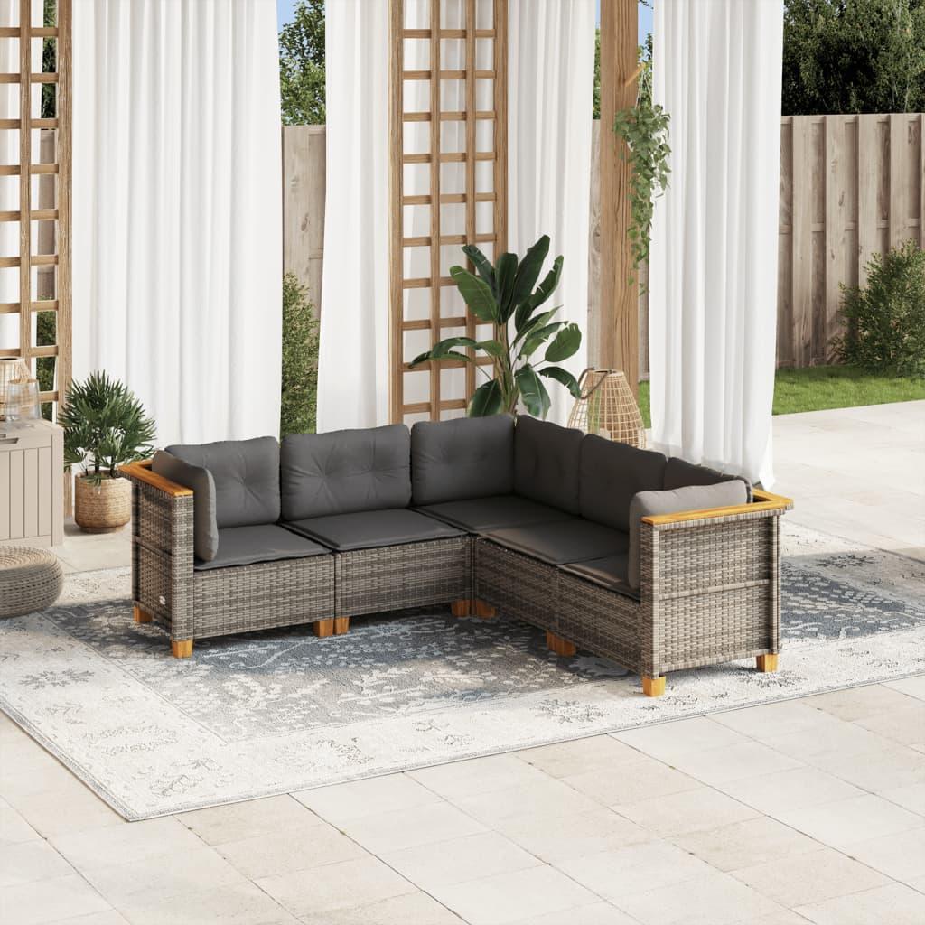 Sofasæt 5 dele med hynder polyrattan grå