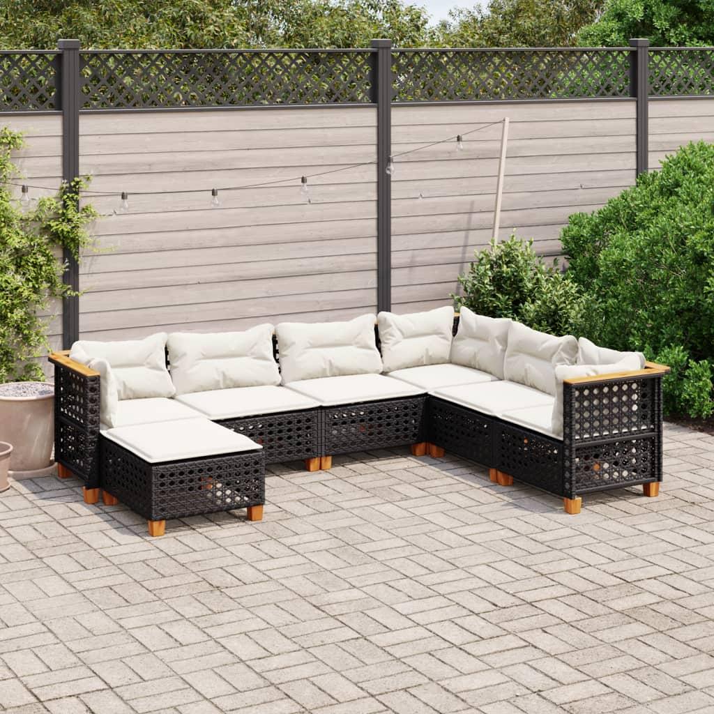 Sofasæt til haven 7 dele med hynder polyrattan sort billede