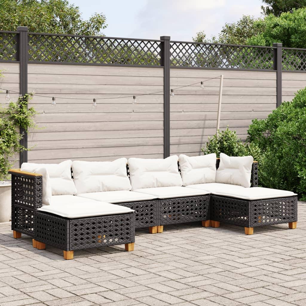 Sofasæt til haven 6 dele med hynder polyrattan sort billede